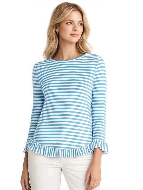 Boden Tops - Boden Dorothy Linen Jersey in Blue and White Stripe